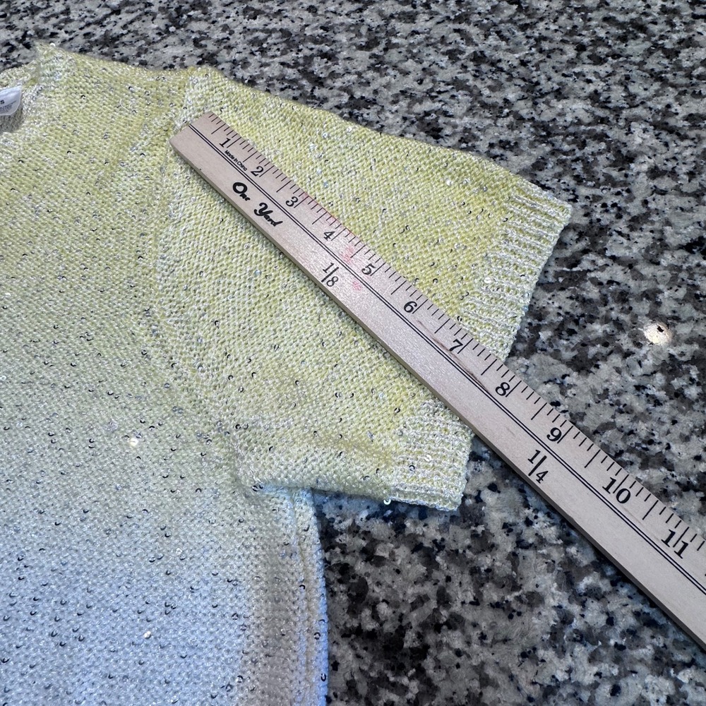 Alfred Dunner Women Sz S Ombre Sequin Beaded Knit Top Short Sleeve Yellow Silver - Picture 5 of 8